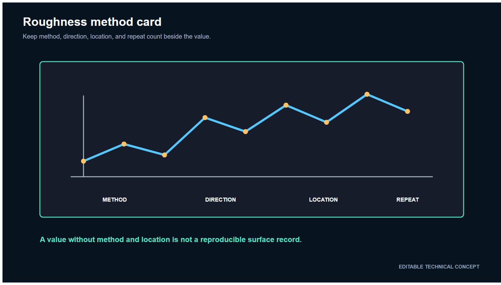 Technical infographic showing the fields of a surface roughness method card