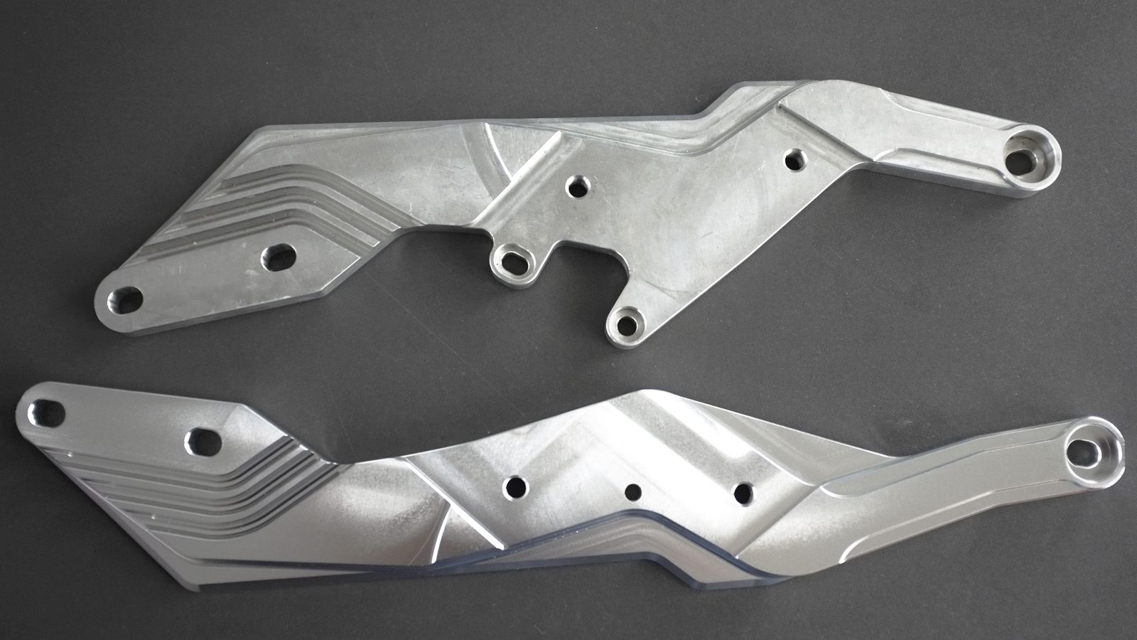 Real aluminum motorcycle handle parts before and after polishing comparison