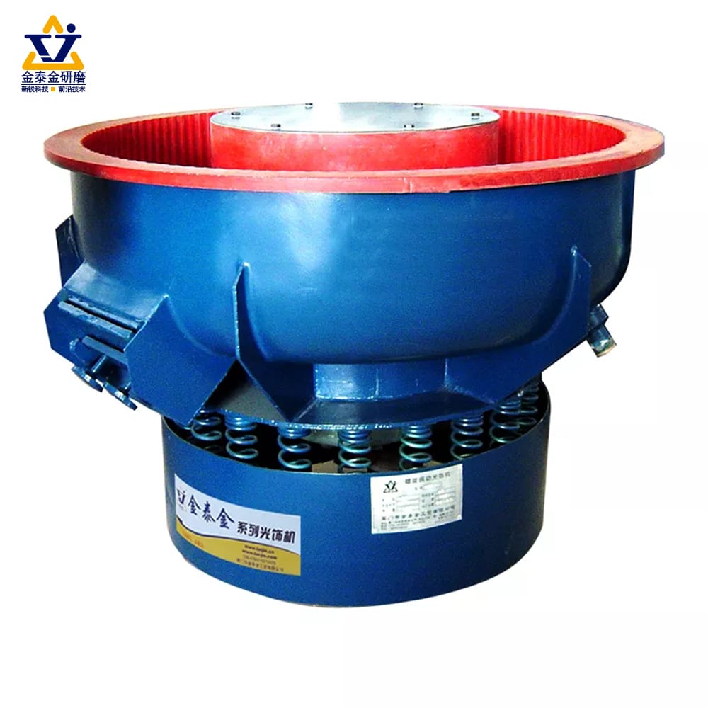 Vibratory bowl finishing machine with polyurethane lined bowl and spring base